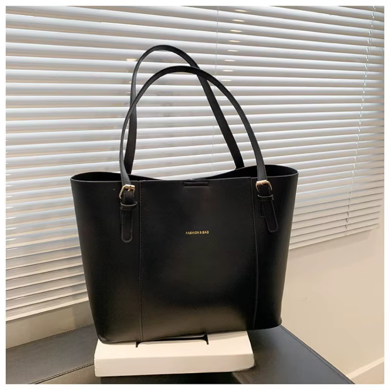 Korea Fashion Contrasting Color Large Capacity Tote Bag Ladies Trend Leather Shopping Bag